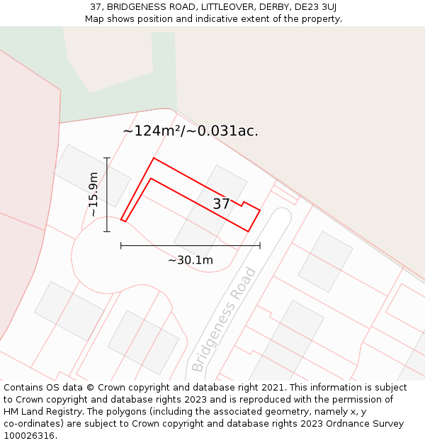 37, BRIDGENESS ROAD, LITTLEOVER, DERBY, DE23 3UJ: Plot and title map