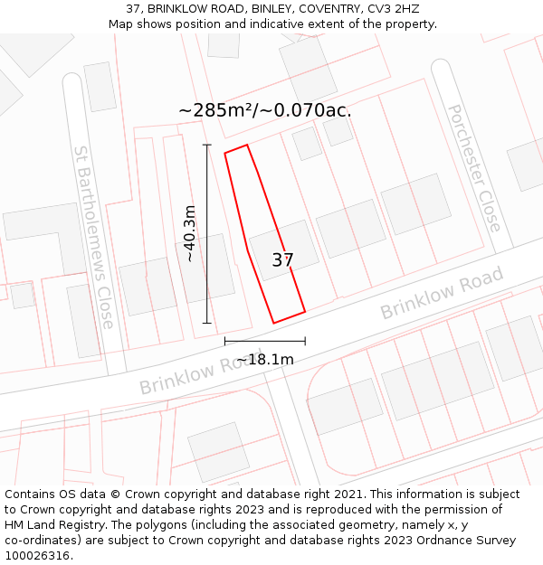 37, BRINKLOW ROAD, BINLEY, COVENTRY, CV3 2HZ: Plot and title map