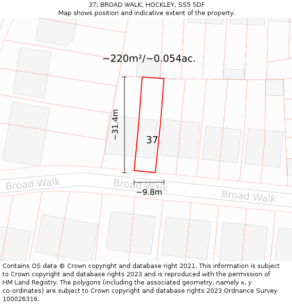 37, BROAD WALK, HOCKLEY, SS5 5DF: Plot and title map