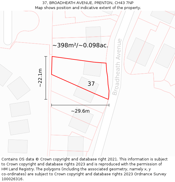 37, BROADHEATH AVENUE, PRENTON, CH43 7NP: Plot and title map