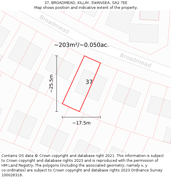 37, BROADMEAD, KILLAY, SWANSEA, SA2 7EE: Plot and title map