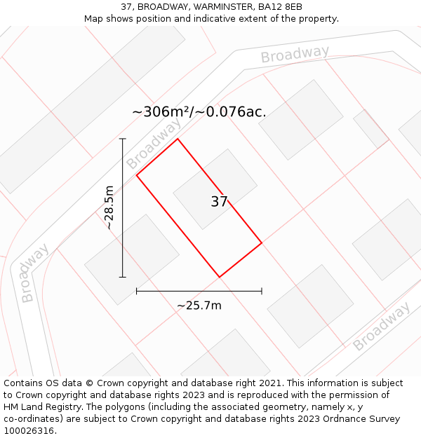 37, BROADWAY, WARMINSTER, BA12 8EB: Plot and title map