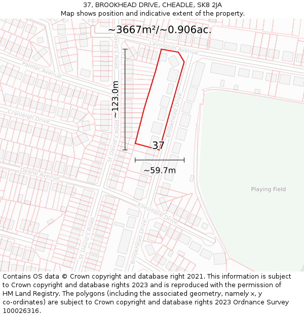37, BROOKHEAD DRIVE, CHEADLE, SK8 2JA: Plot and title map