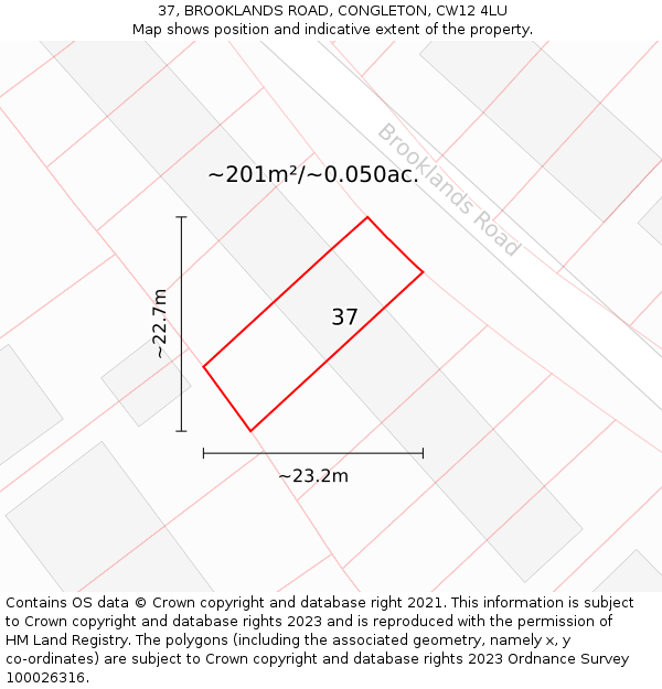 37, BROOKLANDS ROAD, CONGLETON, CW12 4LU: Plot and title map