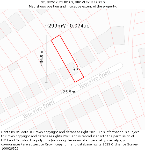 37, BROOKLYN ROAD, BROMLEY, BR2 9SD: Plot and title map