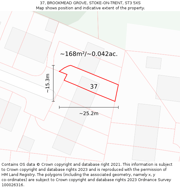 37, BROOKMEAD GROVE, STOKE-ON-TRENT, ST3 5XS: Plot and title map