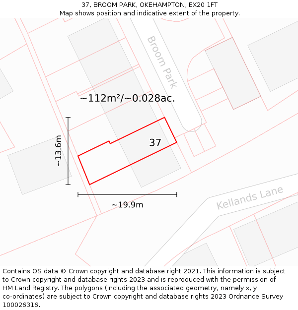 37, BROOM PARK, OKEHAMPTON, EX20 1FT: Plot and title map