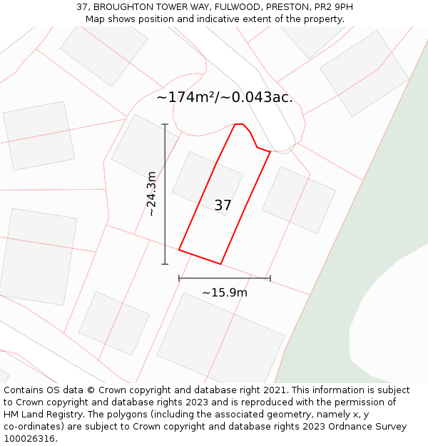 37, BROUGHTON TOWER WAY, FULWOOD, PRESTON, PR2 9PH: Plot and title map