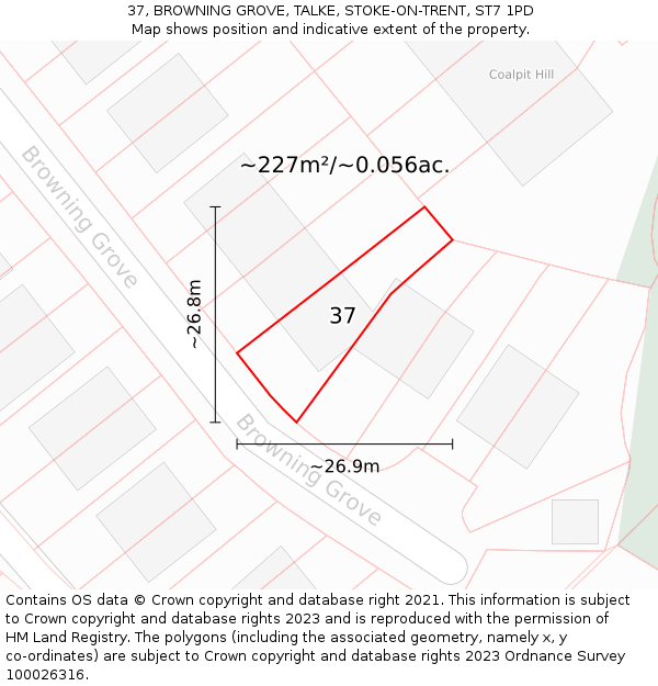 37, BROWNING GROVE, TALKE, STOKE-ON-TRENT, ST7 1PD: Plot and title map