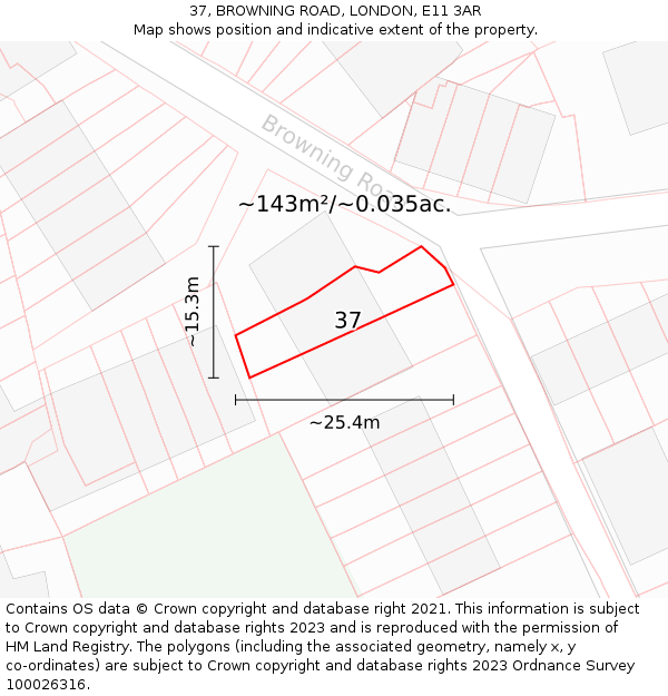 37, BROWNING ROAD, LONDON, E11 3AR: Plot and title map