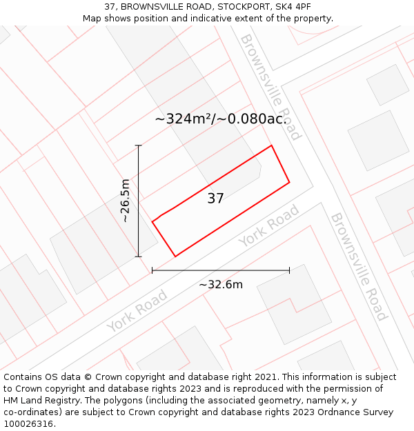 37, BROWNSVILLE ROAD, STOCKPORT, SK4 4PF: Plot and title map