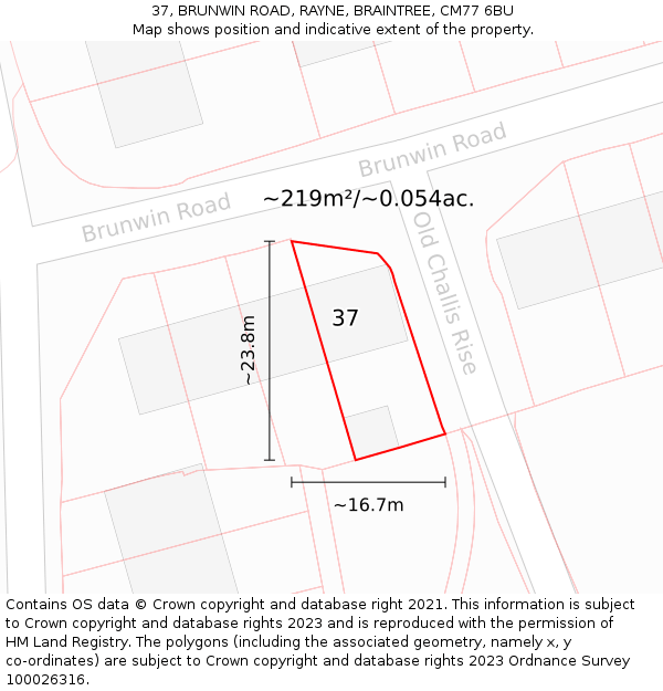 37, BRUNWIN ROAD, RAYNE, BRAINTREE, CM77 6BU: Plot and title map