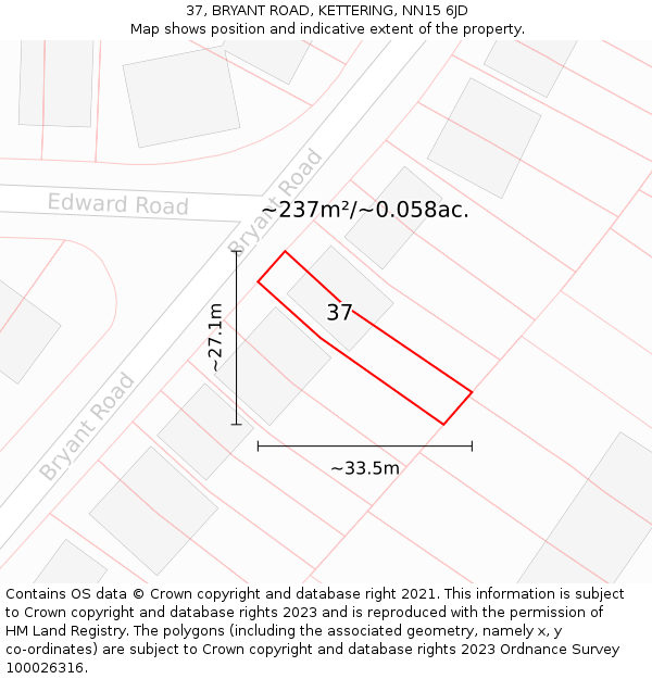 37, BRYANT ROAD, KETTERING, NN15 6JD: Plot and title map