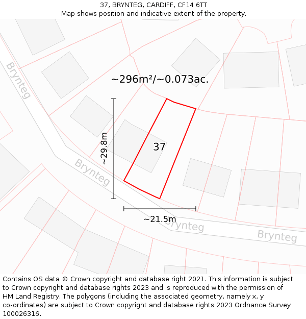 37, BRYNTEG, CARDIFF, CF14 6TT: Plot and title map