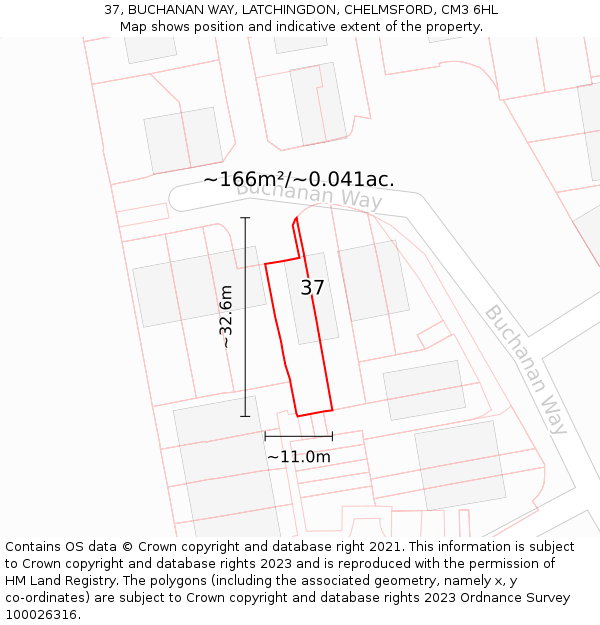 37, BUCHANAN WAY, LATCHINGDON, CHELMSFORD, CM3 6HL: Plot and title map