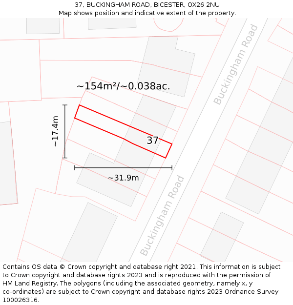 37, BUCKINGHAM ROAD, BICESTER, OX26 2NU: Plot and title map