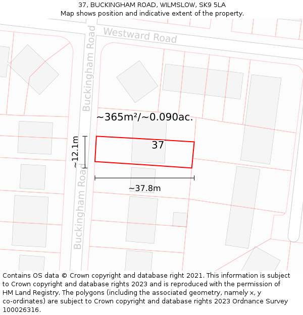 37, BUCKINGHAM ROAD, WILMSLOW, SK9 5LA: Plot and title map