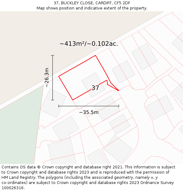 37, BUCKLEY CLOSE, CARDIFF, CF5 2DF: Plot and title map