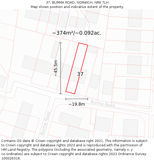 37, BURMA ROAD, NORWICH, NR6 7LH: Plot and title map