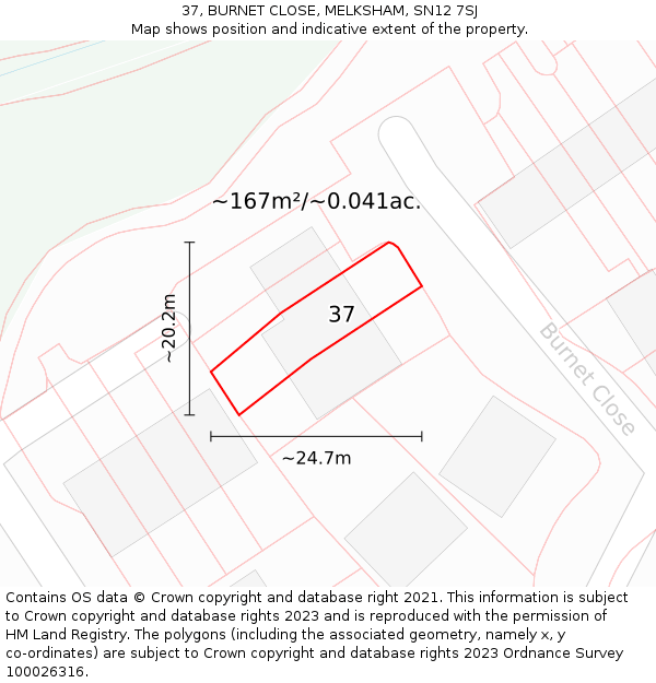 37, BURNET CLOSE, MELKSHAM, SN12 7SJ: Plot and title map