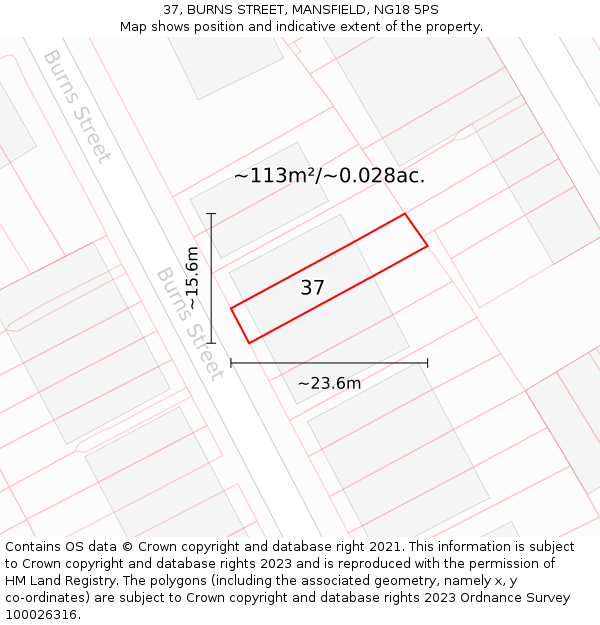 37, BURNS STREET, MANSFIELD, NG18 5PS: Plot and title map
