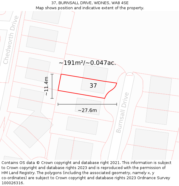 37, BURNSALL DRIVE, WIDNES, WA8 4SE: Plot and title map