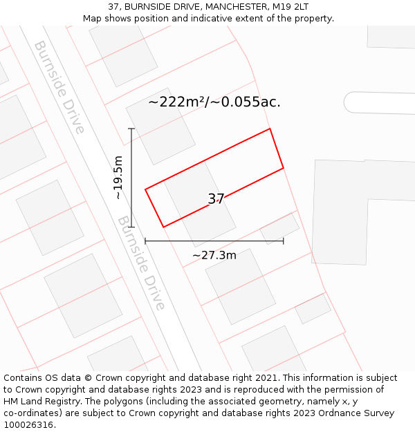 37, BURNSIDE DRIVE, MANCHESTER, M19 2LT: Plot and title map