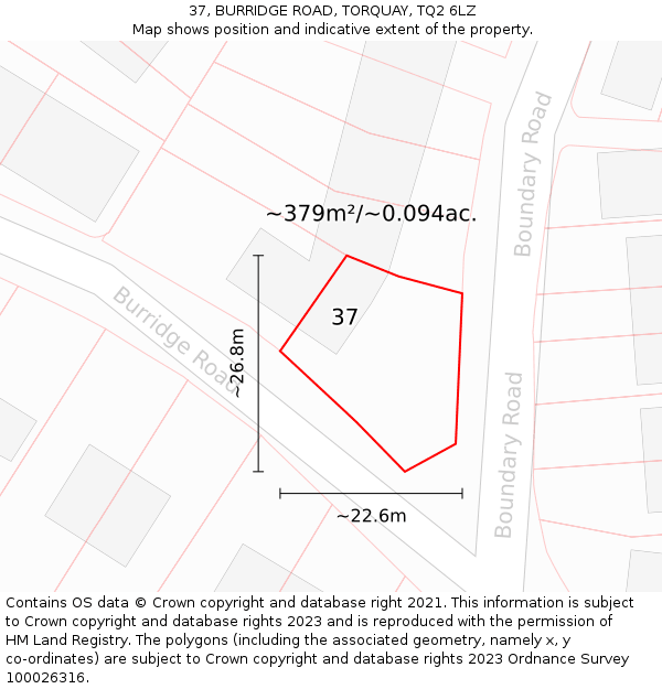 37, BURRIDGE ROAD, TORQUAY, TQ2 6LZ: Plot and title map