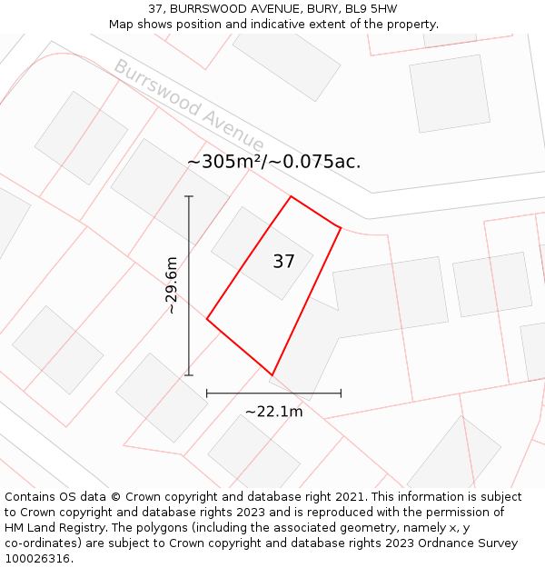 37, BURRSWOOD AVENUE, BURY, BL9 5HW: Plot and title map