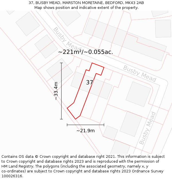 37, BUSBY MEAD, MARSTON MORETAINE, BEDFORD, MK43 2AB: Plot and title map