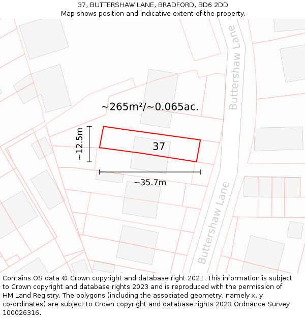 37, BUTTERSHAW LANE, BRADFORD, BD6 2DD: Plot and title map