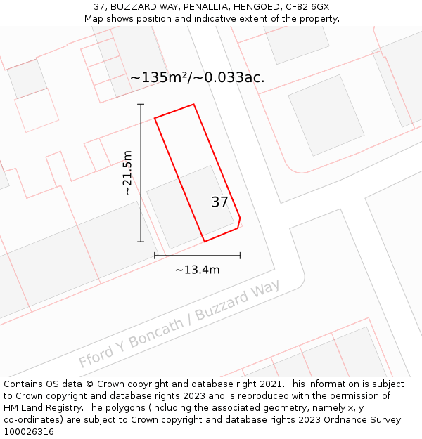 37, BUZZARD WAY, PENALLTA, HENGOED, CF82 6GX: Plot and title map