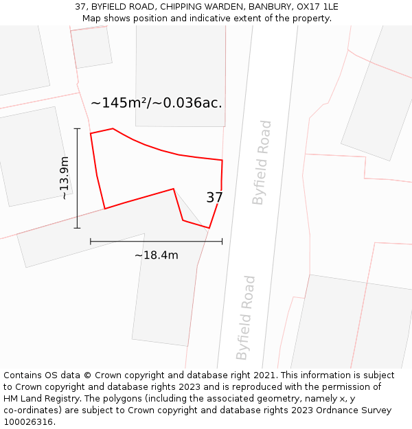 37, BYFIELD ROAD, CHIPPING WARDEN, BANBURY, OX17 1LE: Plot and title map