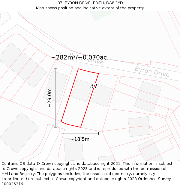 37, BYRON DRIVE, ERITH, DA8 1YD: Plot and title map