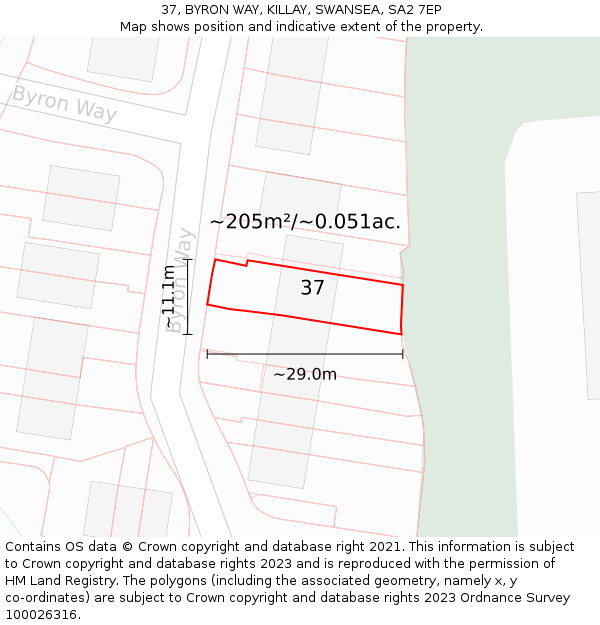 37, BYRON WAY, KILLAY, SWANSEA, SA2 7EP: Plot and title map