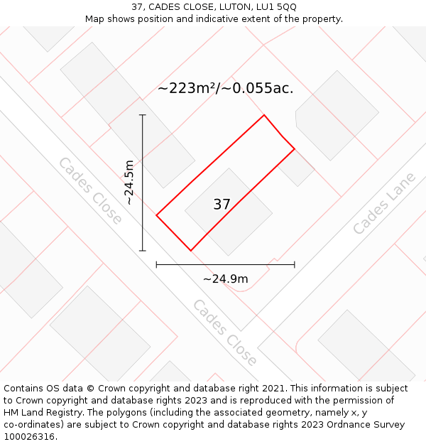 37, CADES CLOSE, LUTON, LU1 5QQ: Plot and title map