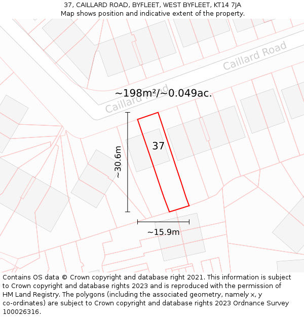 37, CAILLARD ROAD, BYFLEET, WEST BYFLEET, KT14 7JA: Plot and title map