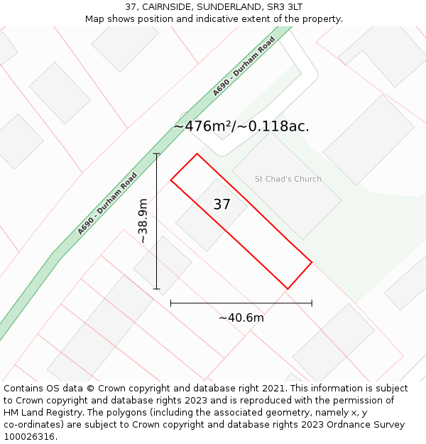 37, CAIRNSIDE, SUNDERLAND, SR3 3LT: Plot and title map