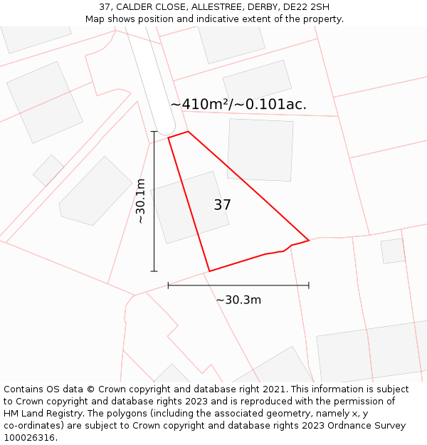 37, CALDER CLOSE, ALLESTREE, DERBY, DE22 2SH: Plot and title map
