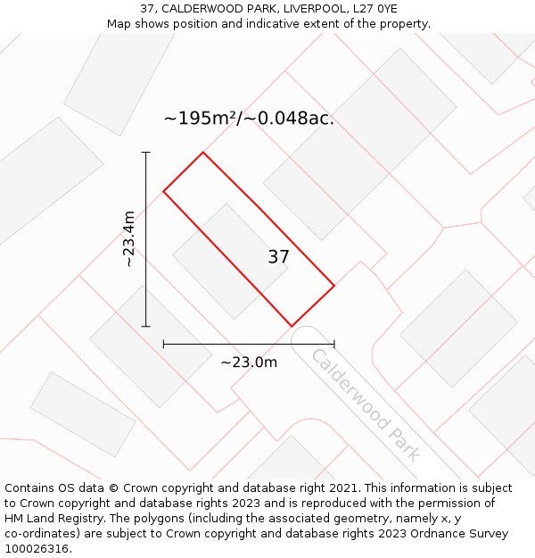 37, CALDERWOOD PARK, LIVERPOOL, L27 0YE: Plot and title map