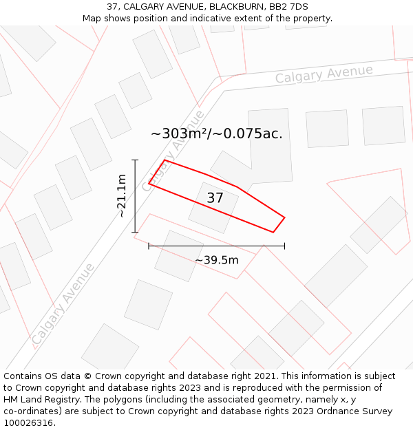 37, CALGARY AVENUE, BLACKBURN, BB2 7DS: Plot and title map