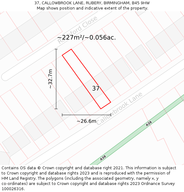 37, CALLOWBROOK LANE, RUBERY, BIRMINGHAM, B45 9HW: Plot and title map