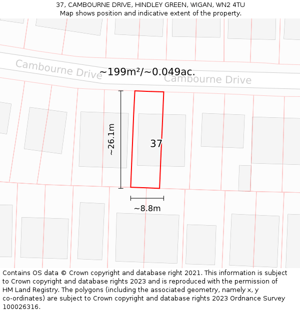 37, CAMBOURNE DRIVE, HINDLEY GREEN, WIGAN, WN2 4TU: Plot and title map