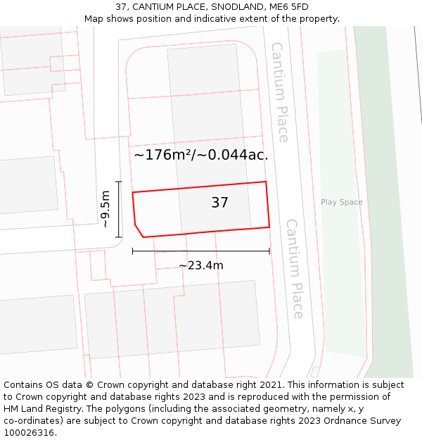37, CANTIUM PLACE, SNODLAND, ME6 5FD: Plot and title map