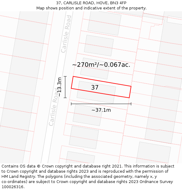 37, CARLISLE ROAD, HOVE, BN3 4FP: Plot and title map