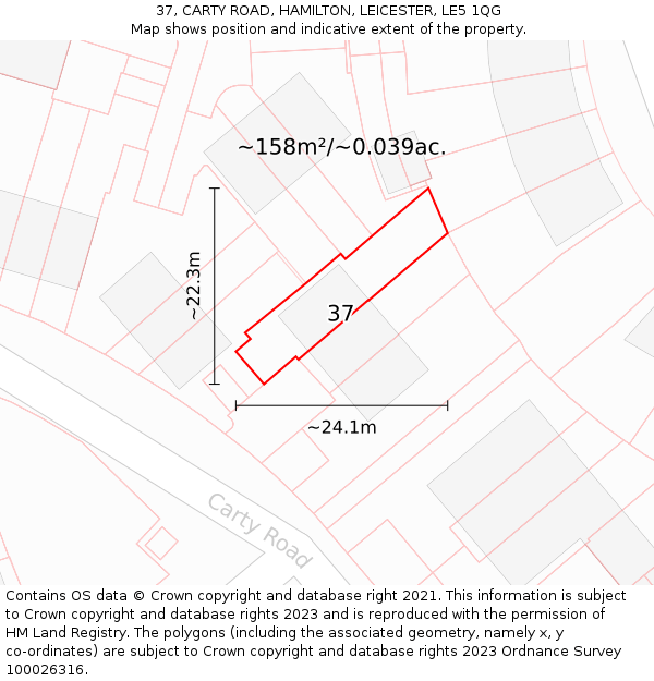 37, CARTY ROAD, HAMILTON, LEICESTER, LE5 1QG: Plot and title map