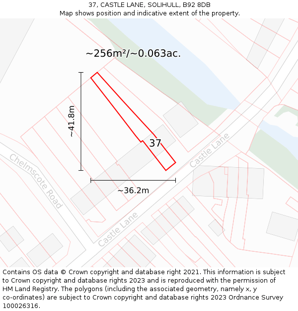 37, CASTLE LANE, SOLIHULL, B92 8DB: Plot and title map