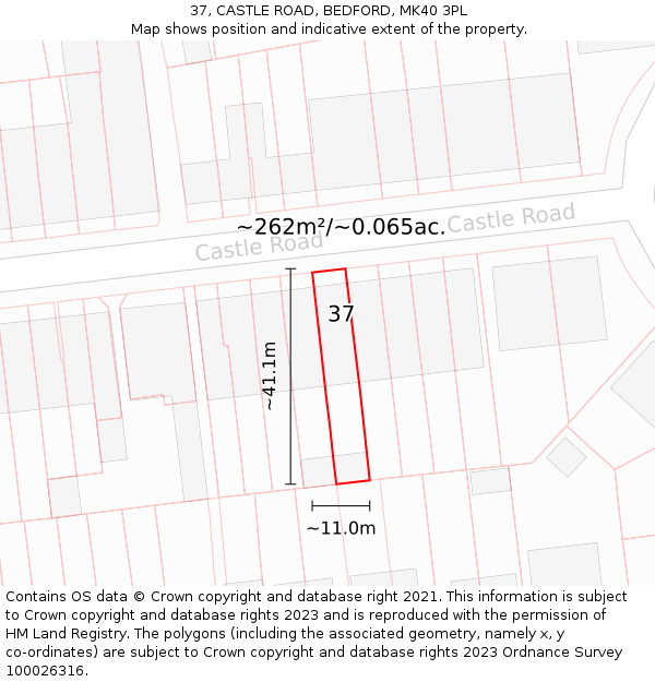 37, CASTLE ROAD, BEDFORD, MK40 3PL: Plot and title map