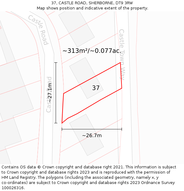 37, CASTLE ROAD, SHERBORNE, DT9 3RW: Plot and title map