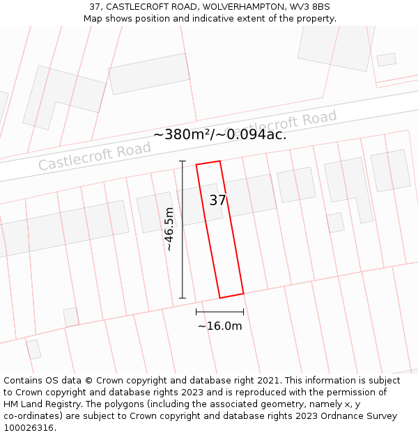 37, CASTLECROFT ROAD, WOLVERHAMPTON, WV3 8BS: Plot and title map